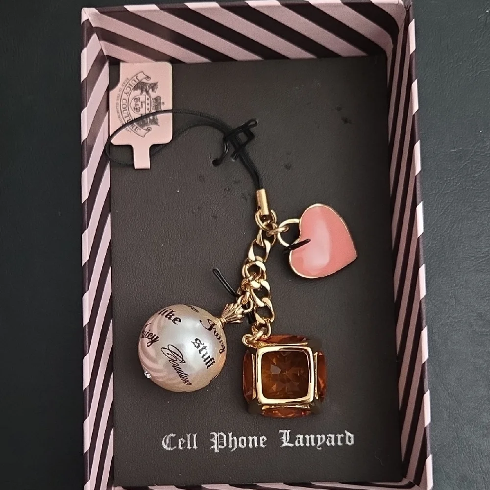 Rare Vintage Juicy Couture Pink Heart & Orange Gem Cell Phone Charm